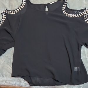 San Joy Elegant Black Studded Blouse